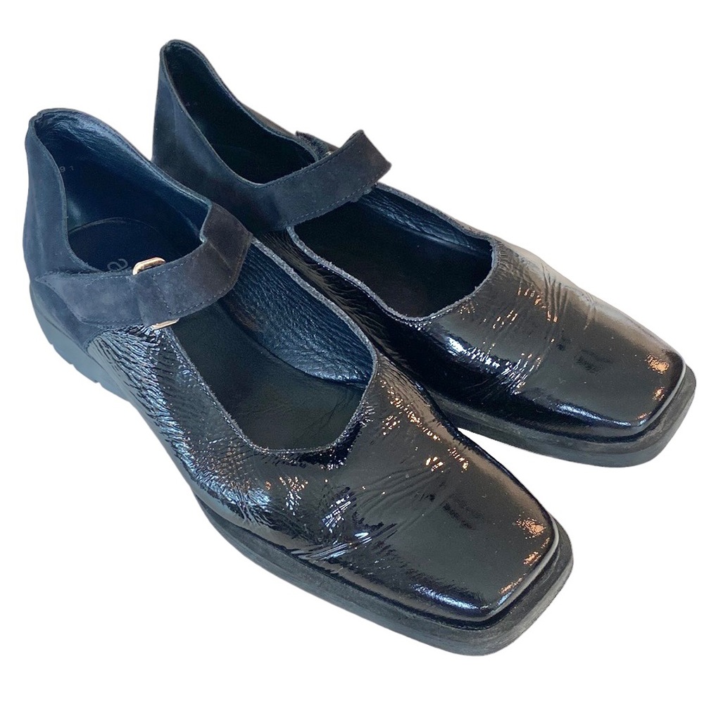 Arche LN France Black Patent Mary Jane Square Flats Latex Velcro Womens 40 9